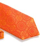 Orange lace necktie. Dark coral ink on pumpkin silk.