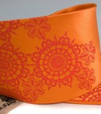 Dark coral ink on pumpkin silk.