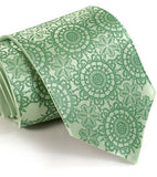 Clover ink on apple green silk.