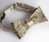 Cottage Lace Print Bow Tie, By Cyberoptix. Antique brass on a champagne bow tie.