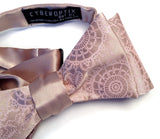 Cottage Lace Print Bow Tie, By Cyberoptix. Light coral on a peach bow tie.