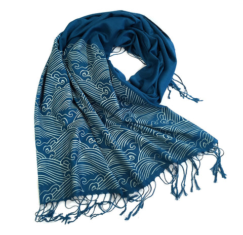Crashing Waves scarf. Linen-weave pashmina