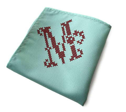 Initial Pocket Square. Personalized Cross Stitch Print Hanky