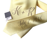 custom monogram wedding necktie, yellow and gray. Cyberoptix sublimation print groomsmen gifts