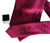 custom monogram wedding necktie, bright raspberry. Cyberoptix sublimation print groomsmen gifts