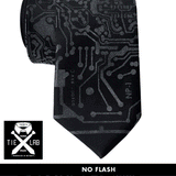 Circuit Board Necktie, Reflective Print with camera flash, Cyberoptix
