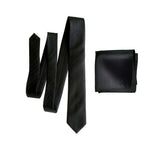 Solid Black Silk Herringbone Necktie and Pocket Square Set, by Cyberoptix 
