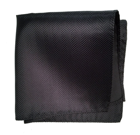 Black Herringbone Silk Pocket Square