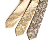 Damask necktie: white on soft gold; ivory-cream on ballet pink; ivory-cream on oyster.