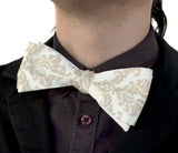  Damask print bow tie, by Cyberoptix. Warm cream ink on cream bow tie.