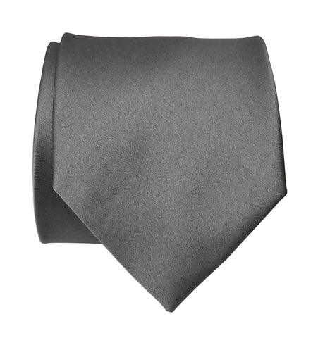 Dark Silver Necktie. Solid Color Medium Grey Satin Finish Tie, No Print