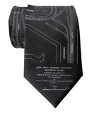 Proposed Detroit Subway Map Print Necktie, Dove Grey on Black Tie, by Cyberoptix