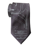 Proposed Detroit Subway Map Print Necktie, Pale Grey on Charcoal Tie, by Cyberoptix