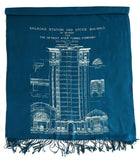 Teal Blue and White Blueprint Scarf: Detroit Train Station