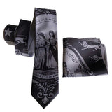 Historic Detroit City Flag Necktie and pocket square, Black on Dark Silver Tie, by Cyberoptix