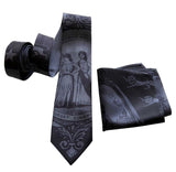 1940s Detroit City Flag Necktie and pocket square, Black on Gunmetal Grey Tie, by Cyberoptix