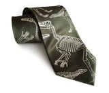 Olive green dinosaur bones necktie