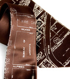 Detroit Map Neckties: Eastern Market. Tan print on dk brown - Roasted Coffee.