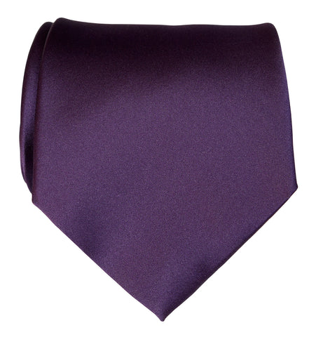 Eggplant Necktie. Dark Purple Solid Color Satin Finish Tie, No Print
