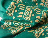 green and gold circuit board scarf