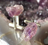 Elestial Amethyst Crystal Cufflinks, raw stone crystal cuff links