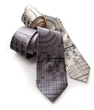 Enigma Machine necktie. Black on silver, cream.