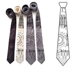 Enigma Machine necktie. Black on charcoal, silver, cream.