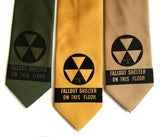 Fallout shelter necktie: black on olive, marigold, pale gold.