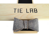 Light grey industrial felt bow tie, with wood box.