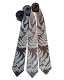 Fern necktie: pale grey on gunmetal, dark silver, driftwood.