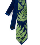 Fern necktie: Chartreuse ink on french blue.