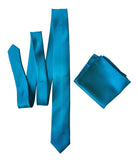 French blue woven necktie & pocket square. Plain textured tie, cyberoptix