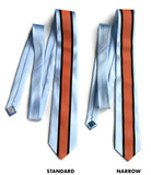 Gulf Livery necktie: orange and black on sky blue.