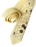Butter Yellow Honey Bee Linen Necktie. Honeycomb Print Tie, by Cyberoptix