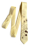 Light Yellow Honey Bee Linen Necktie. Honeycomb Print Tie, by Cyberoptix