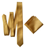 Honey gold solid color necktie & pocket square. Plain woven tie, by cyberoptix