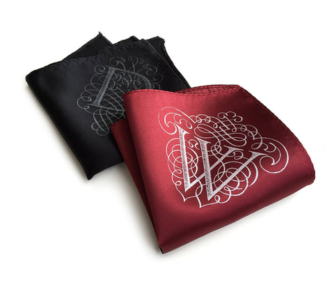 Initial Pocket Square. Personalized Filigree Hanky