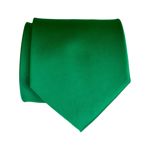 Kelly Green Necktie. Medium Green Solid Color Satin Finish Tie, No Print