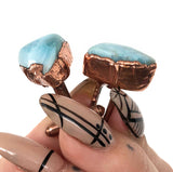 Larimar Cufflinks, Electroformed copper gemstone cuff links