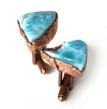 Larimar Cufflinks, Electroformed copper gemstone cuff links