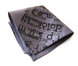 Lorem Ipsum pocket square: black on steel.