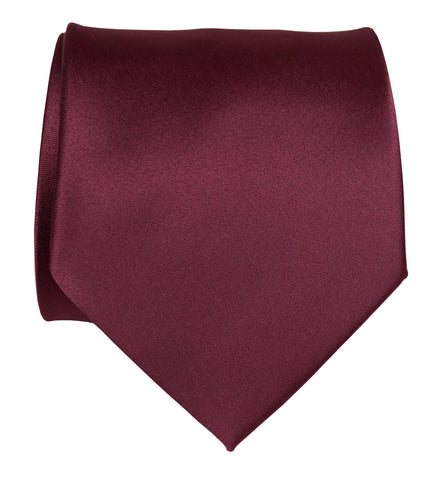 Maroon Necktie. Solid Color Dark Red Satin Finish Tie, No Print
