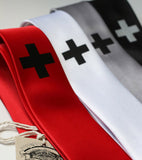 Medic Necktie. Black on red, white, silver. silver on black.