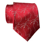 Crimson red silk Michigan Map Outline Necktie