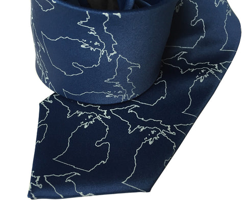 Michigan Outline Necktie, Michigan Mitten Map Silk Tie
