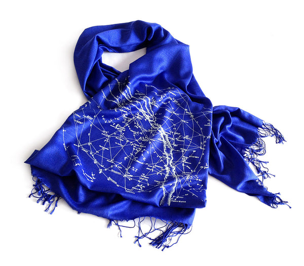 Milky Way star chart scarf. Linen-weave pashmina.
