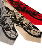 Motorcycle lover ties. Black on silver, champagne, red.