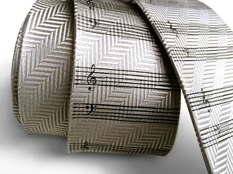 Music Manuscript Paper Necktie, herringbone silk tie