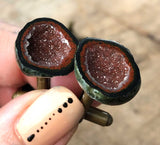 Red Moss Agate Geode Cufflinks, Amethyst Tabasco geode cuff links - regular size