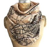 New York City Map Sandy Beige Scarf, Brooklyn & Manhattan Linen-Weave Pashmina, by Cyberoptix